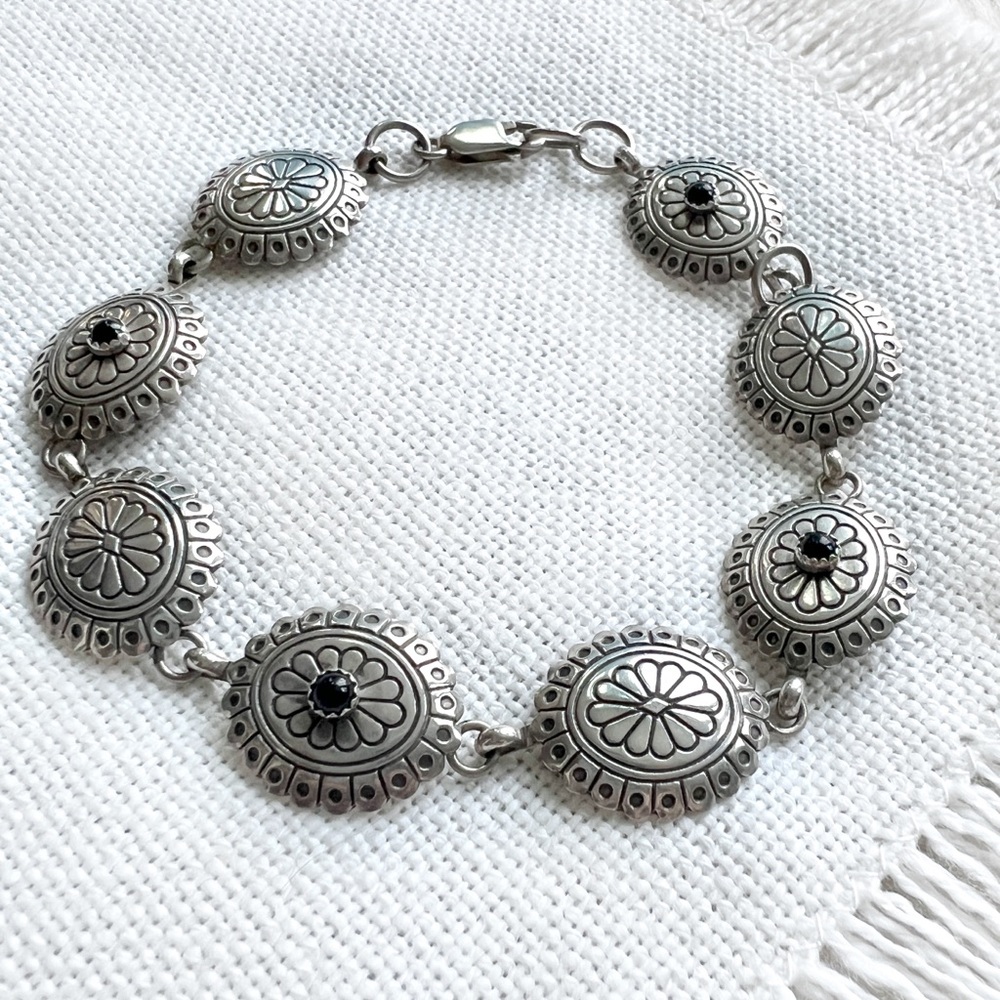 VINTAGE Concho & Onyx Southwestern Western Sterling Silver Bracelet .925
